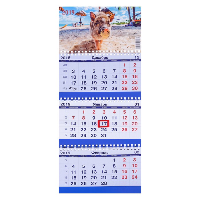 Календарь квартальный, трио "Символ года - 10" 2019 год, 20х47см