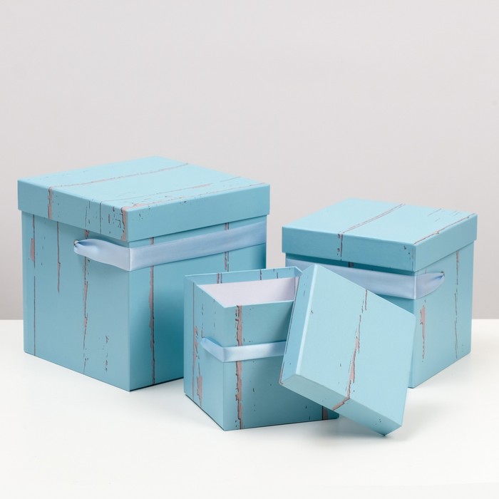 Набор коробок 3в1, бирюзовый, 13 х 13 х 13 - 20 х 20 х 20 см