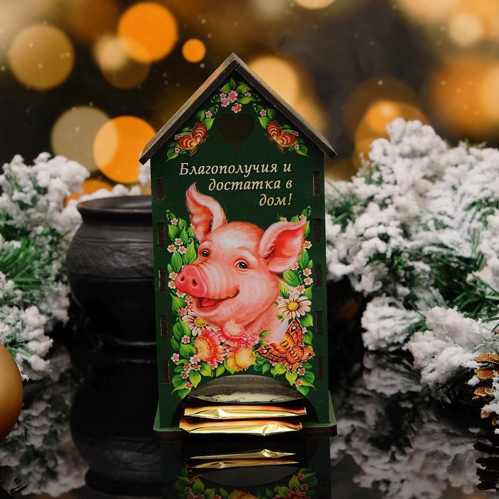 Чайный домик «Свинка», благополучия и достатка в дом!, 9,3×9,3×20 см