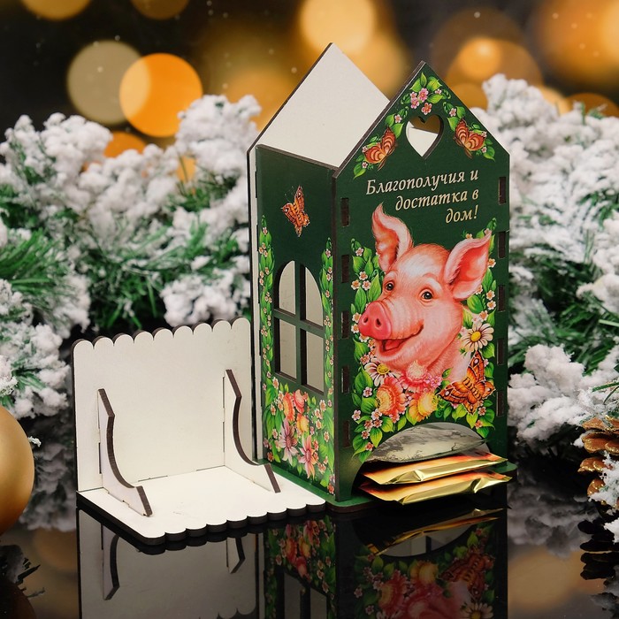 Чайный домик «Свинка», благополучия и достатка в дом!, 9,3×9,3×20 см
