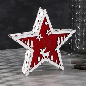 Фигура дерев. "Звезда Олень", 22х22х4 см, AАA*2 (не в компл.), 6 LED, красный фон от Сима-ленд