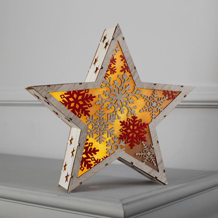 Фигура деревянная "Звезда Снежинки", 29х29х6.5 см, 2*AA (не в компл.) 6 LED, белая