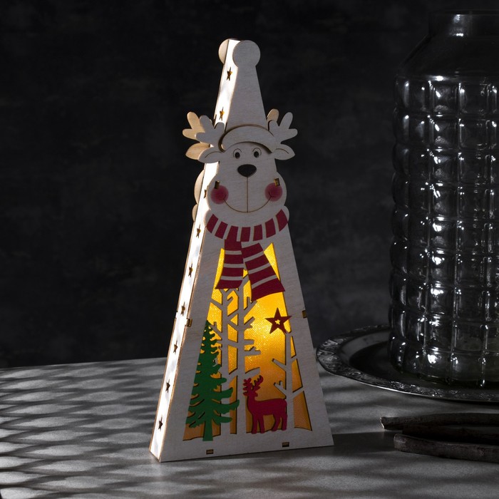 Светодиодная фигура «Ёлка с оленем» 13 × 29 × 3 см, дерево, батарейки АААх2 (не в комплекте), свечение тёплое белое