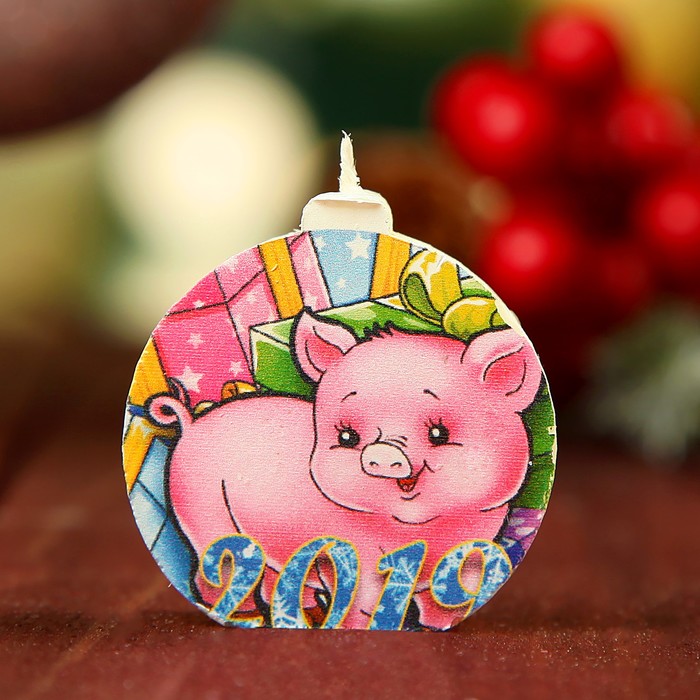 Свеча-медальон "Поросёнок" 4х4см, Символ года 2019