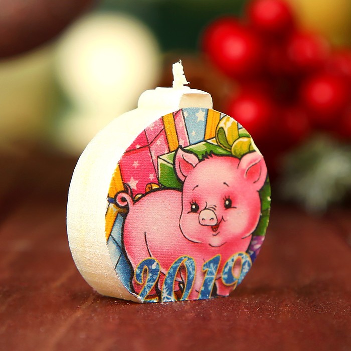 Свеча-медальон "Поросёнок" 4х4см, Символ года 2019