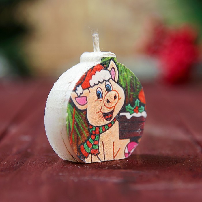 Свеча-медальон "Поросёнок в колпачке" 4х4см, Символ года 2019