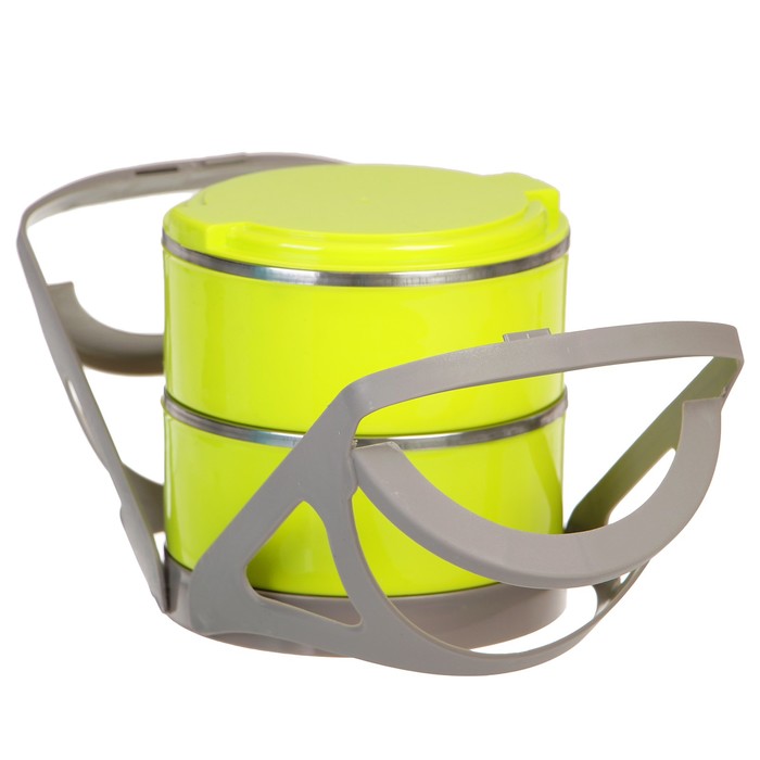 Ланч-бокс «Грани», 1,2л, круглый, 2 тарелки, внутри металл, микс, 15х20 см