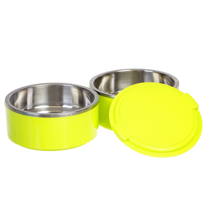 Ланч-бокс «Грани», 1,2л, круглый, 2 тарелки, внутри металл, микс, 15х20 см