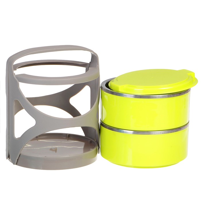 Ланч-бокс «Грани», 1,2л, круглый, 2 тарелки, внутри металл, микс, 15х20 см