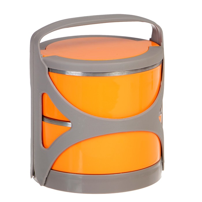 Ланч-бокс «Грани», 1,2л, круглый, 2 тарелки, внутри металл, микс, 15х20 см