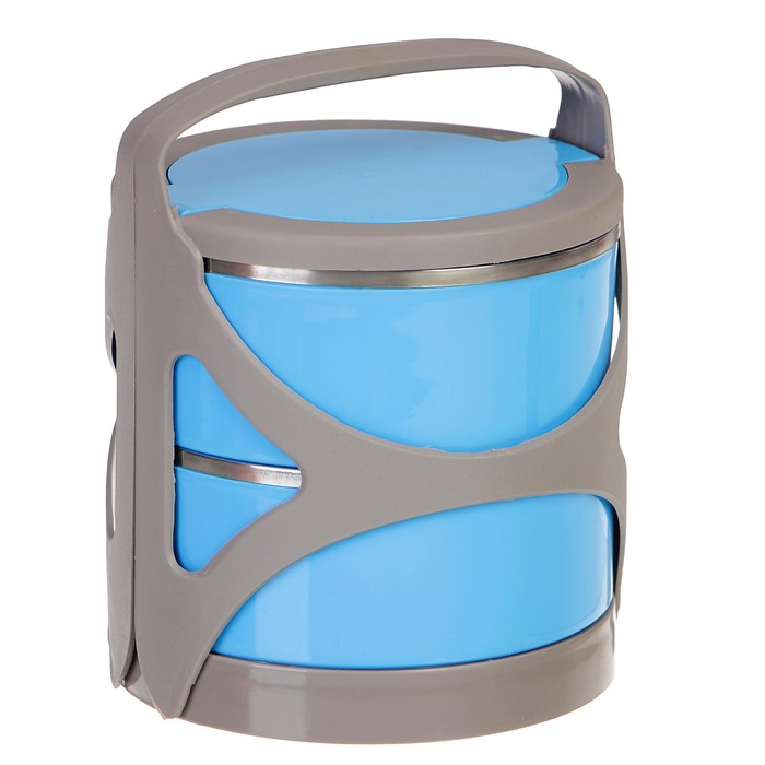 Ланч-бокс «Грани», 1,2л, круглый, 2 тарелки, внутри металл, микс, 15х20 см