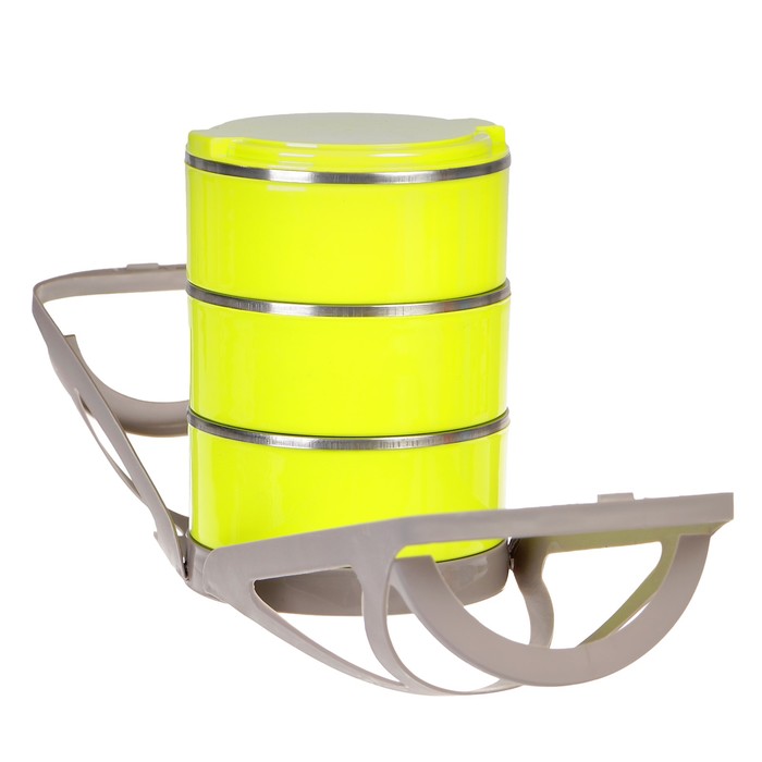 Ланч-бокс «Грани», 1,8л, круглый, 3 тарелки, внутри металл, микс, 15х25 см