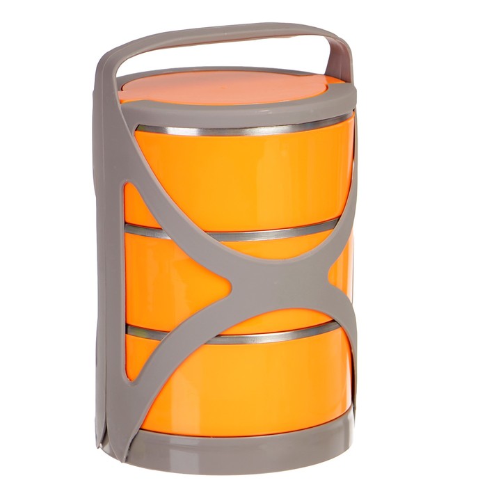 Ланч-бокс «Грани», 1,8л, круглый, 3 тарелки, внутри металл, микс, 15х25 см