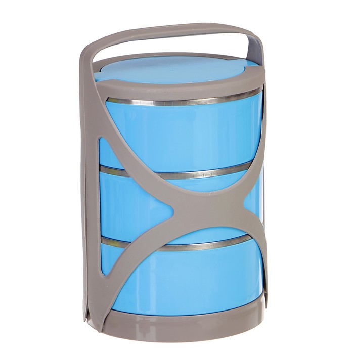 Ланч-бокс «Грани», 1,8л, круглый, 3 тарелки, внутри металл, микс, 15х25 см