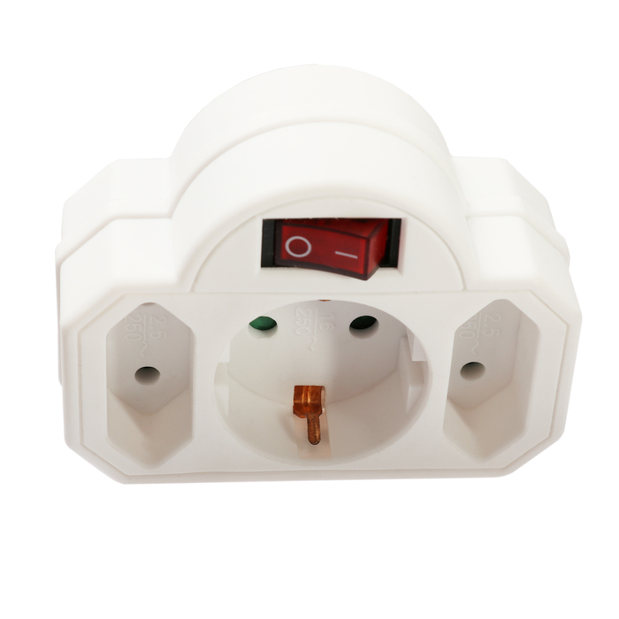 Разветвитель 4HOME, 10 А, 250 В, на одну розетку с з/к и две без з/к, выключатель, белый