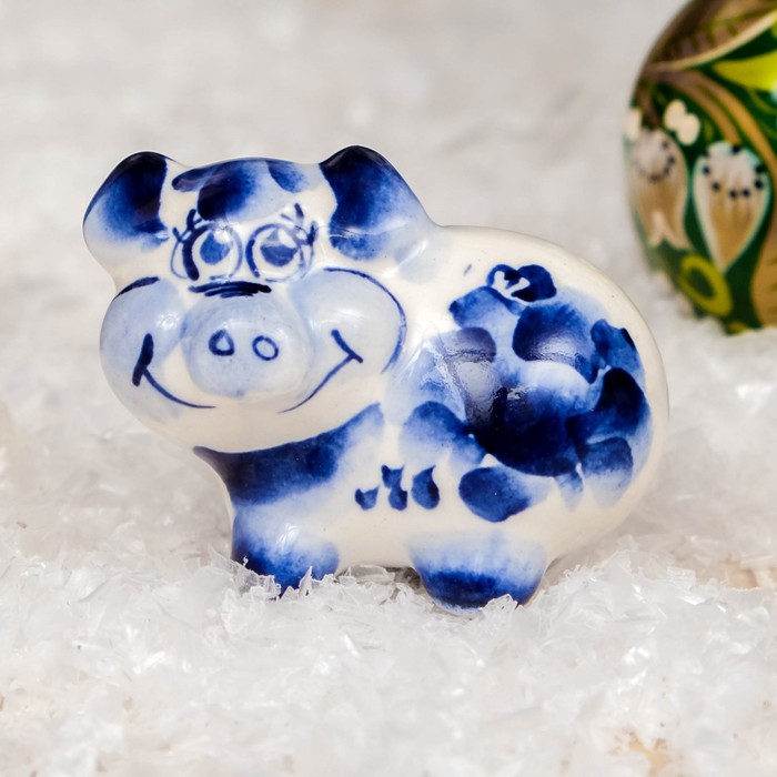 Сувенир «Поросёнок Вася», 3,5 см, гжель