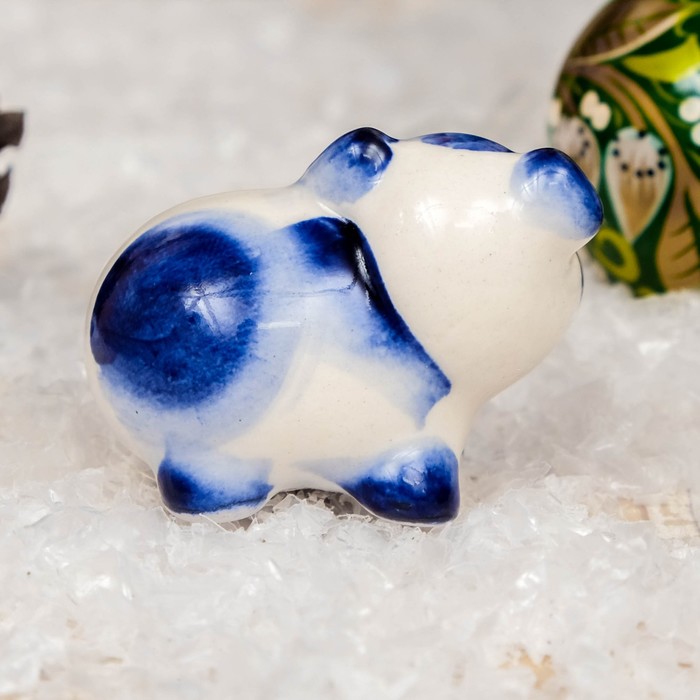 Сувенир «Поросёнок Вася», 3,5 см, гжель