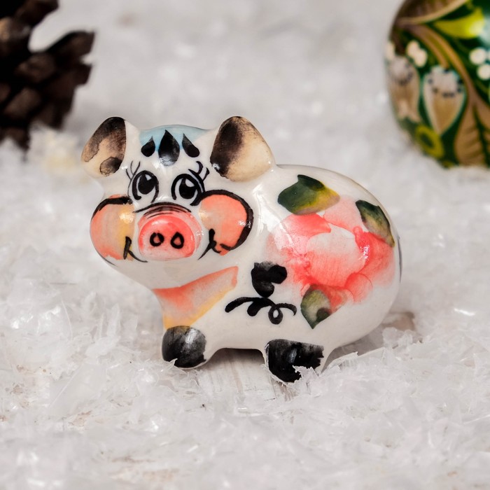 Сувенир «Поросёнок Вася», 3,5 см, гжель