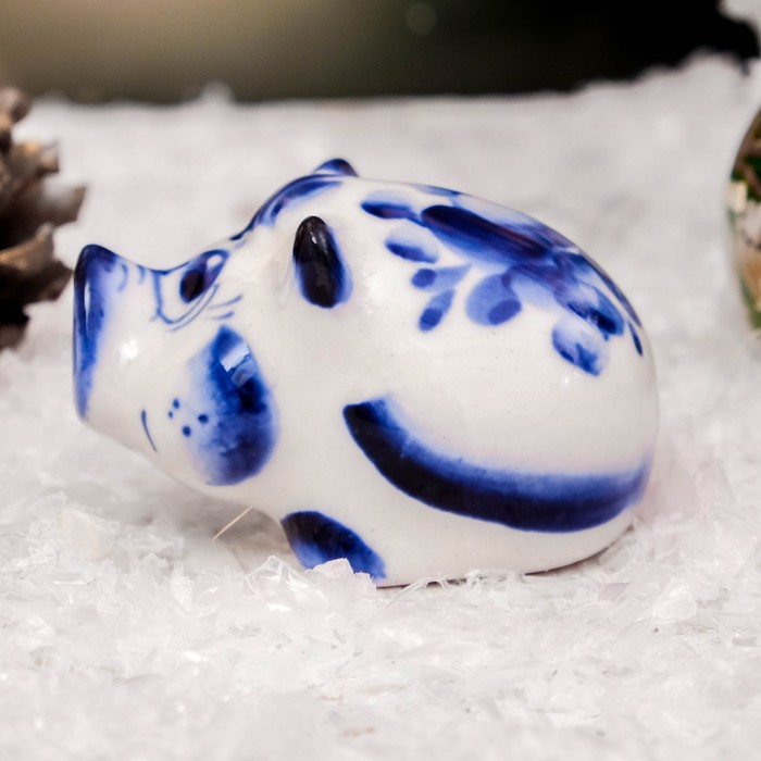 Сувенир «Хряк Матвей», 3 см, гжель