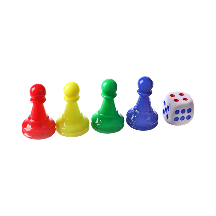 

Набор для настольных игр, 4 фишки 2.5 х 1.6 см, 1 кубик 1.3 х 1.3 см
