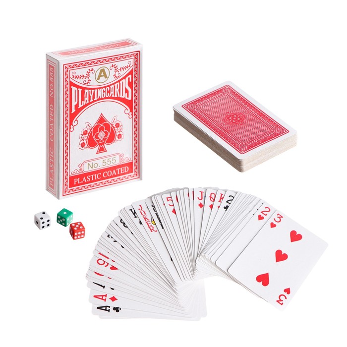 Покер, набор для игры: 3 кубика, 1.5 х 1.5 см, карты 54 шт, 5.5 х 10.5 см, микс