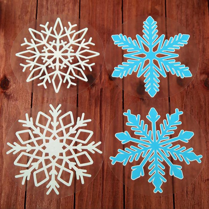Набор наклеек "Снежинки", сине-голубые и белые, 152x152мм