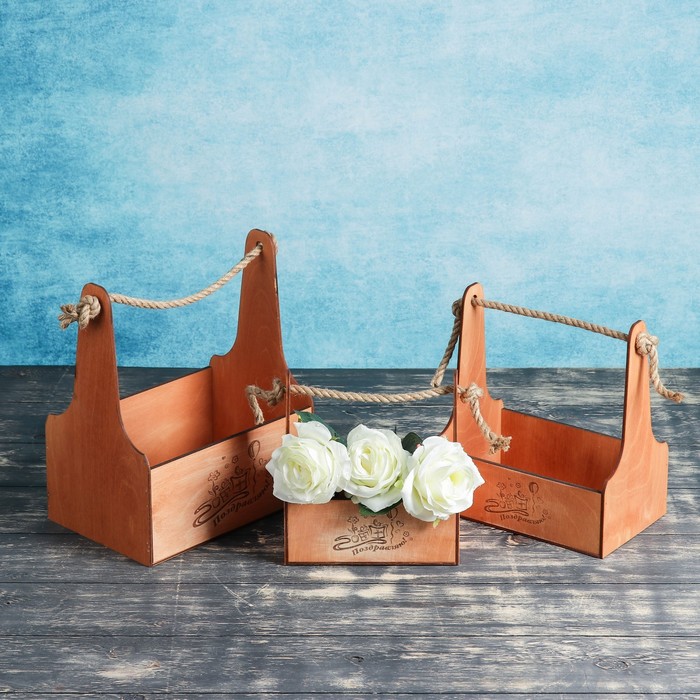 Набор ящиков 3шт(19х12х20; 22х14х25; 25х17х30см), Гравировка 2 с джутовой ручкой, палисандр 381796