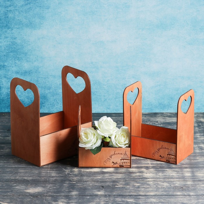 Набор ящиков 3шт(19х12х20; 22х14х25; 25х17х30см), Гравировка 3 ручка-сердце, палисандр