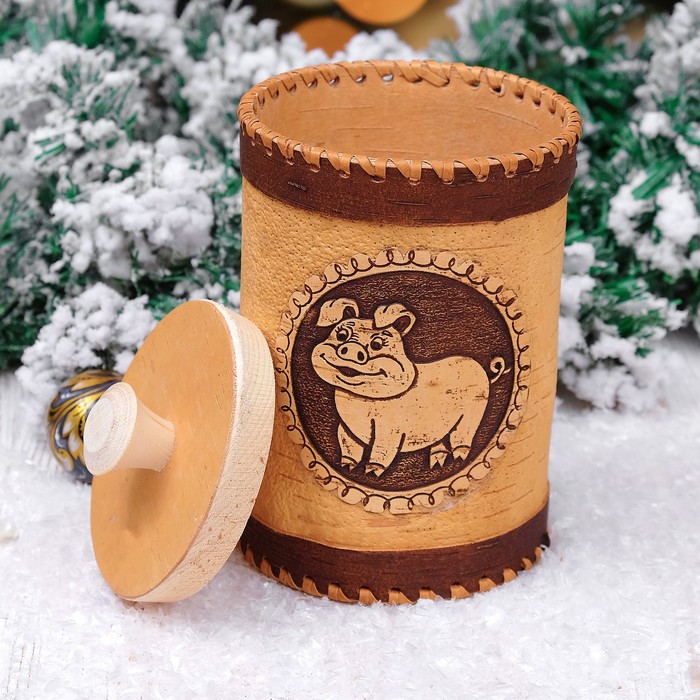 Туес «Поросёнок», 10×10×16 см, береста