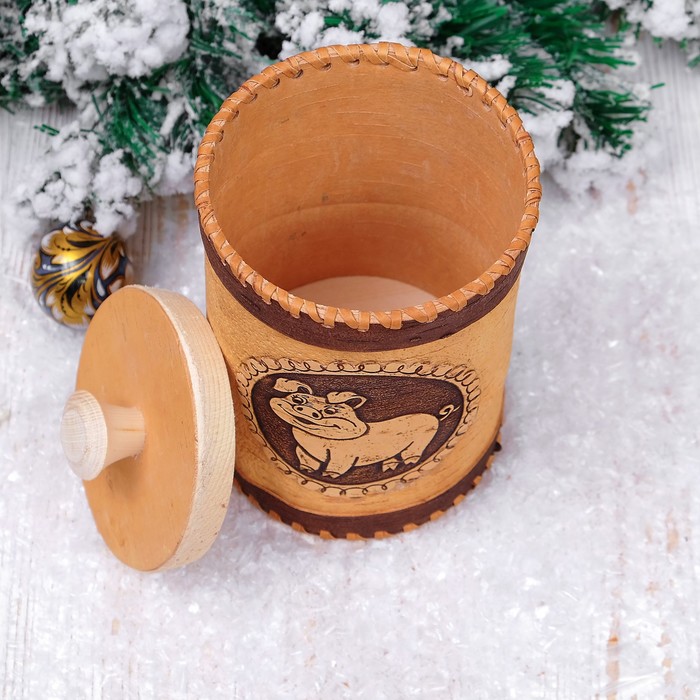 Туес «Поросёнок», 10×10×16 см, береста