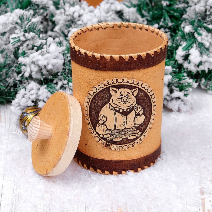 Туес «К деньгам», 10×10×16 см, береста