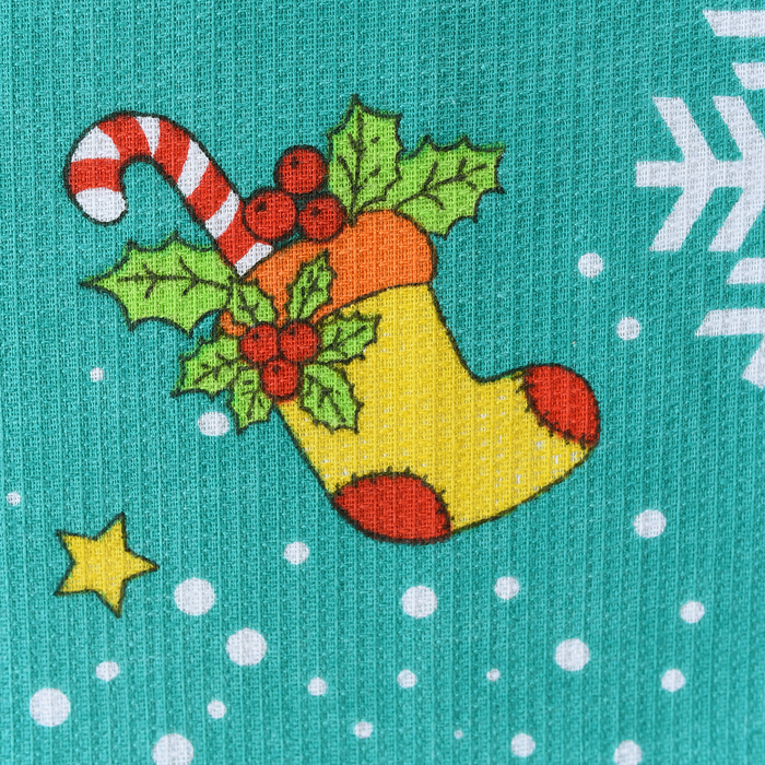 Полотенце вафельное Адель «Новогоднее настроение» зеленое 35х60см, 100% хлопок, 160гр/м2