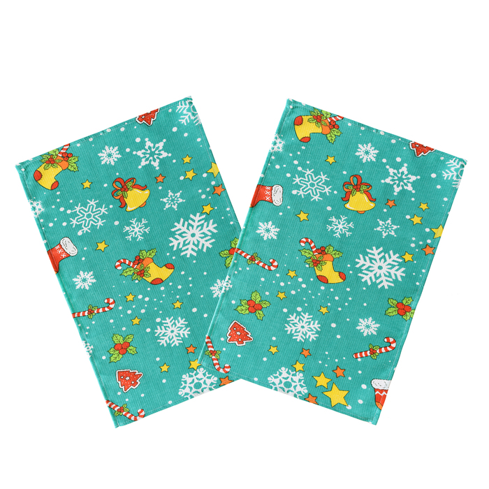 Полотенце вафельное Адель «Новогоднее настроение» зеленое 35х60см, 100% хлопок, 160гр/м2