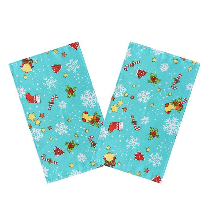 Полотенце вафельное Адель «Новогоднее настроение» голубое 45х50см, 100% хлопок, 160гр/м2