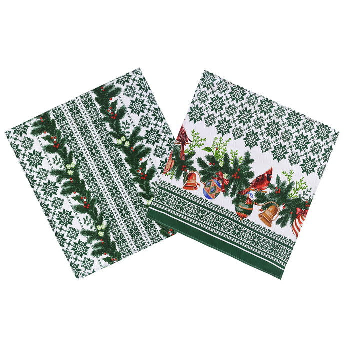 Полотенце вафельное Адель «Кардиналы» зеленое 45х50см, 100% хлопок, 160гр/м2