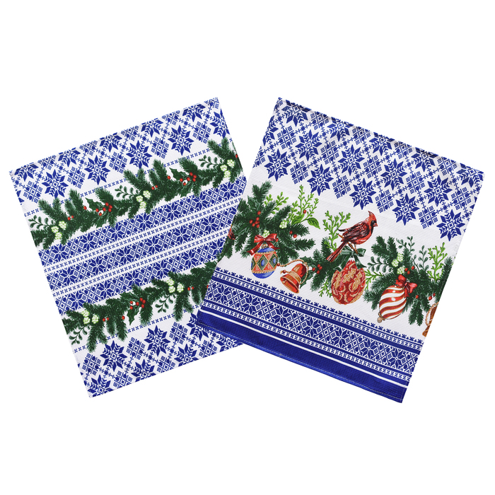 Полотенце вафельное Адель «Кардиналы» синее 45х50см, 100% хлопок, 160гр/м2