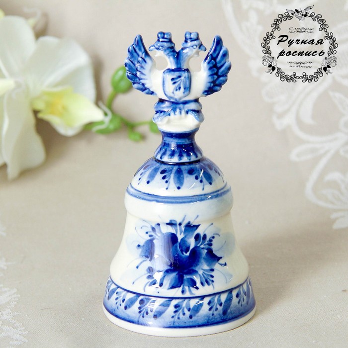 Колокол с орлом, фарфор, гжель, 15,5 см