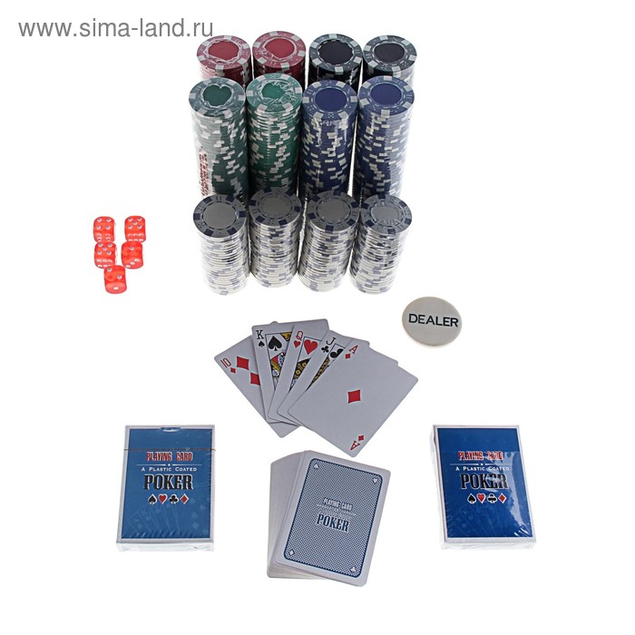 УЦЕНКА Покер, набор для игры (карты 2 колоды, фишки 500 шт, 5 кубиков, 20.5х56 см, покер набор для игры карты 2 колоды кубики игральные 6 шт микс