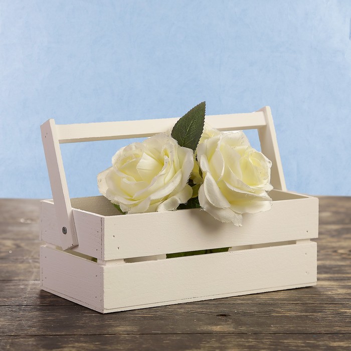 Кашпо флористическое из двух реек, складная деревянная ручка, белое, 24,5х13,5х9см