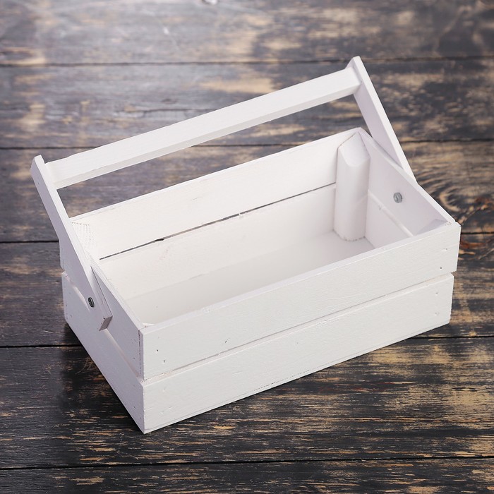 Кашпо флористическое из двух реек, складная деревянная ручка, белое, 24,5х13,5х9см