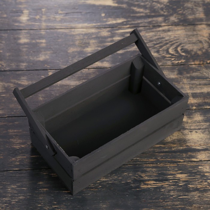 Кашпо флористическое из двух реек, складная деревянная ручка, чёрное, 24,5х13,5х9см