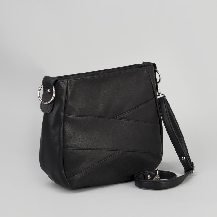 Сумка женская, отдел на молнии, наружный карман, длинный ремень, цвет чёрный