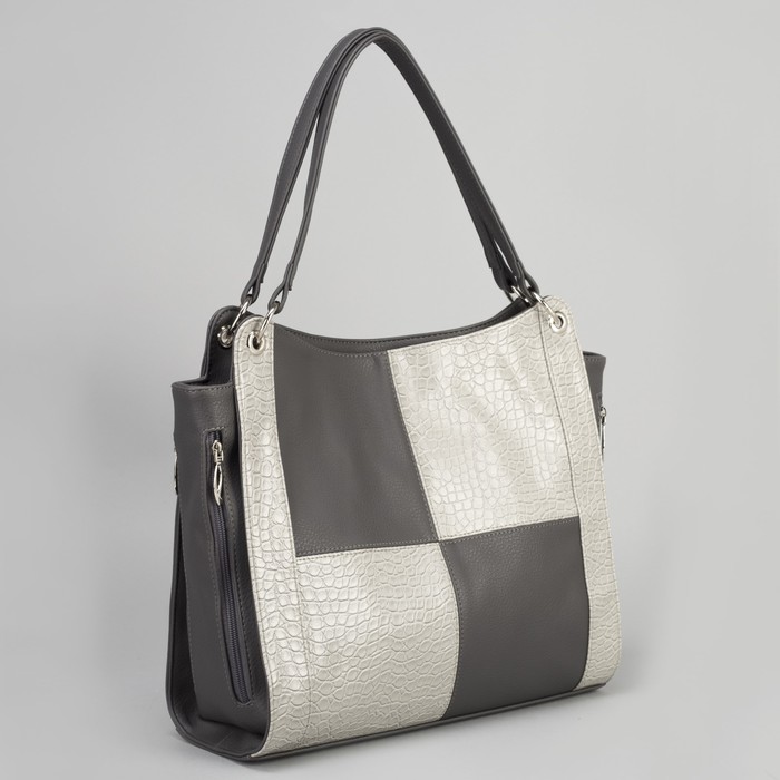 Сумка женская, отдел с перегородкой на молнии, наружный карман, цвет серый/тёмно-серый