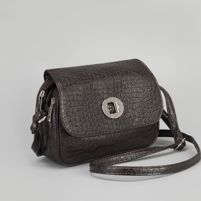 Сумка женская, 3 отдела на клапане, наружный карман, длинный ремень, цвет тёмно-коричневый