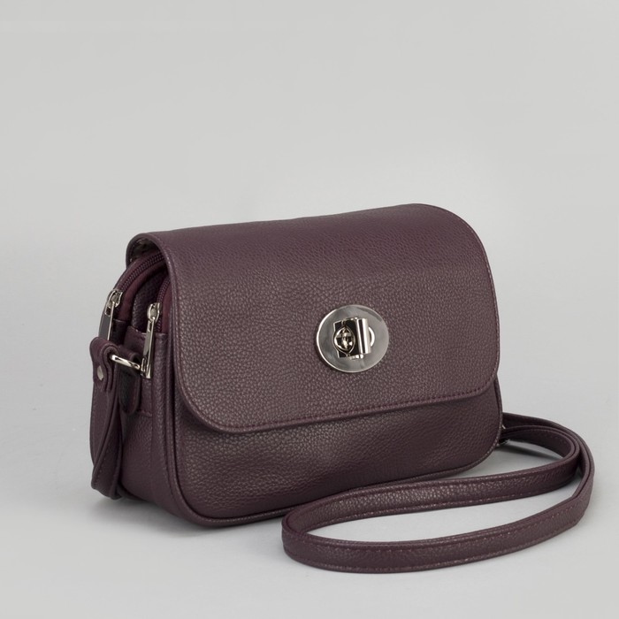 Сумка женская, 3 отдела на клапане, наружный карман, длинный ремень, цвет вишнёвый