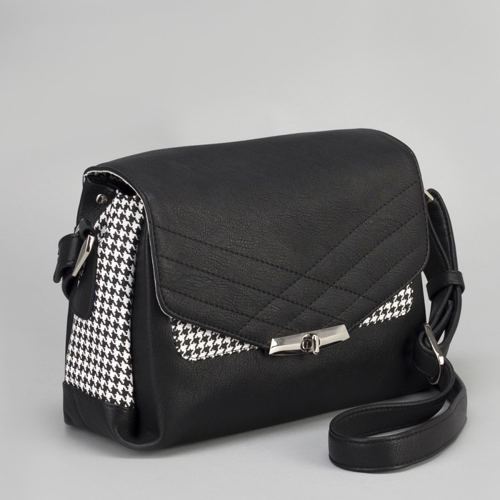 Сумка женская, отдел с перегородкой на клапане, регулируемый ремень, цвет чёрный/черно-белый