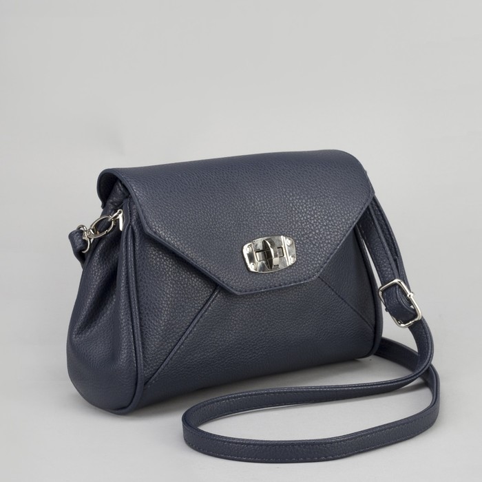 Сумка женская, отдел на клапане, наружный карман, длинный ремень, цвет синий