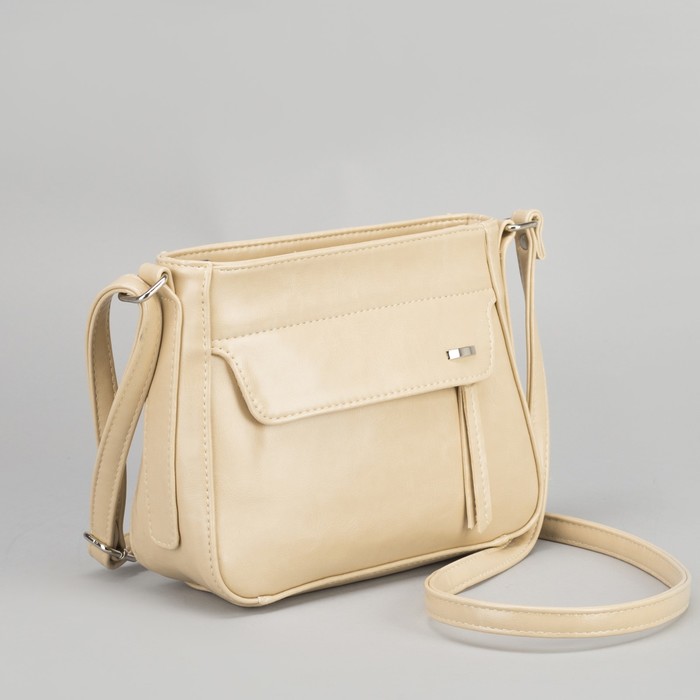 Сумка женская, отдел на молнии, 2 наружных кармана, регулируемый ремень, цвет бежевый