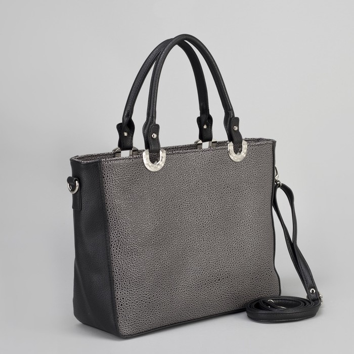 Сумка женская, отдел с перегородкой на молнии, наружный карман, цвет серый/чёрный