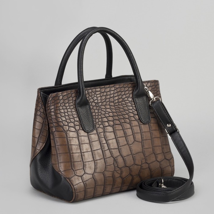 Сумка женская, отдел с перегородкой на молнии, длинный ремень, цвет коричневый/чёрный